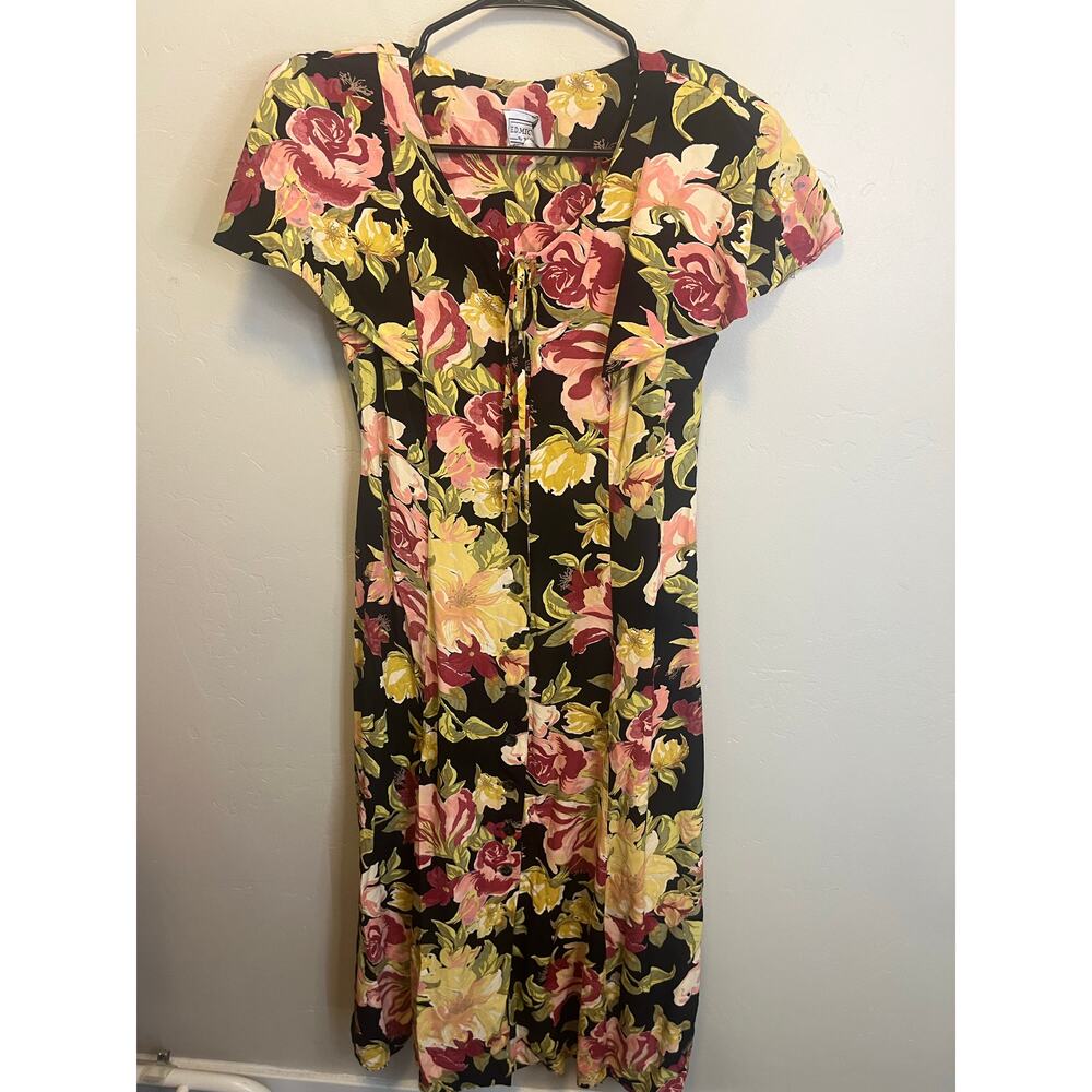 Vintage 90's Floral Cottagecore Short Sleeve Midi Length Romantic Dress Size M - Picture 6 of 10